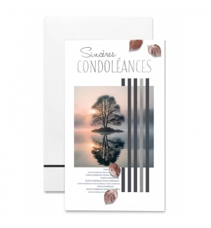 Carte double "Sincères Condoléances", Arbre au milieu d'un lac 