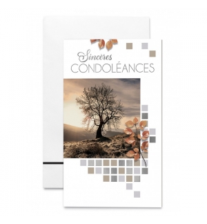 Carte double "Sincères Condoléances", Arbre sur le flanc d'une colline