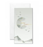 Carte double "Sincères Condoléances", Oiseaux dans le ciel et Lune 