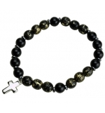 Bracelet - élastique/croix - noir/or