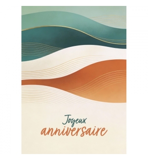 Carte Anniversaire Vagues beiges et turquoises avec dorures