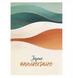 Carte Anniversaire Vagues beiges et turquoises avec dorures