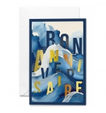 Carte double Bon Anniversaire Vagues et Lettres dorées