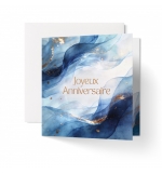 Carte Double Anniversaire Ondulations bleues et paillettes dorées
