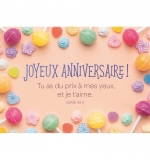 Carte Anniversaire Bonbons sur fond couleur pêche