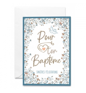 Carte Double Baptême Motifs Floraux