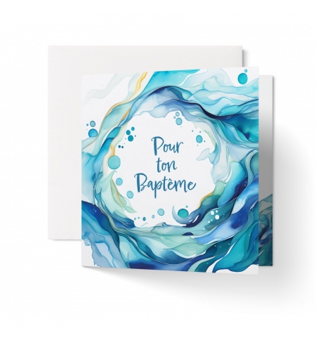 Carte Double Baptême Vagues Abstraites