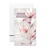 Carte double "Sincères Condoléances", Fleurs roses et blanches 