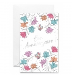 Carte double Bon Anniversaire Fleurs multicolres sur fond blanc
