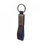 Porte-clé métal et similicuir noir et bleu