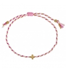 Bracelet textile tressé avec croix - rose