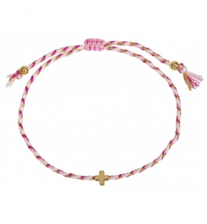 Bracelet textile tressé avec croix - rose