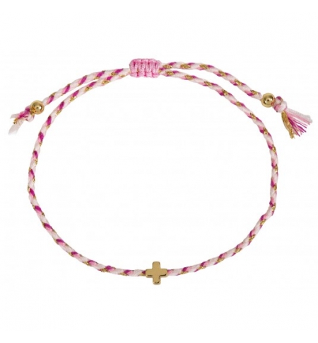 Bracelet textile tressé avec croix - rose