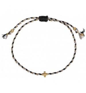 Bracelet textile tressé avec croix - noir