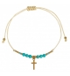 Bracelet textile, perles et croix, acier inoxydable - turquoise