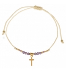 Bracelet textile,perles et croix, acier inoxydable - violet