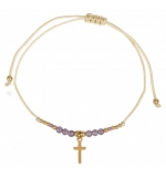 Bracelet textile,perles et croix, acier inoxydable - violet