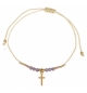 Bracelet textile,perles et croix, acier inoxydable - violet