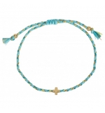 Bracelet textile tressé avec croix - turquoise