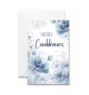 Mini-carte double "Sincères Condoléances" Fleurs bleues dessinées.