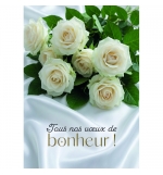 Carte Mariage Bouquet de roses blanches sur du satin