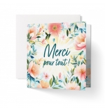 Carte double fond floral aquarelle  Merci pour tout.