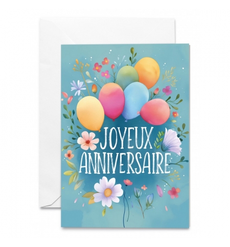 Carte double "Bon Anniversaire" Chouettes et ballons sur une branche