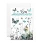 Carte double "Chat blanc et papillons"  Bon anniversaire.