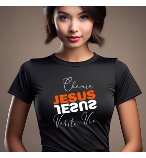 T-shirt unisexe coton "TEE-SHIRT COTON CHEMIN VERITE VIE" Noir