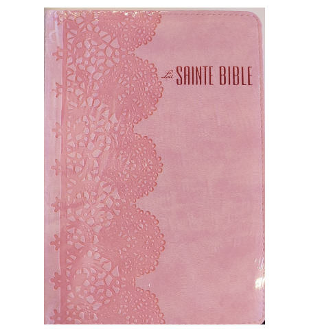 Bible souple similicuir Rose Dentelle, tranche blanche
