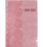 Bible souple similicuir Rose Dentelle, tranche blanche