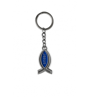 Porte-clés ichtus "Jesus" Bleu