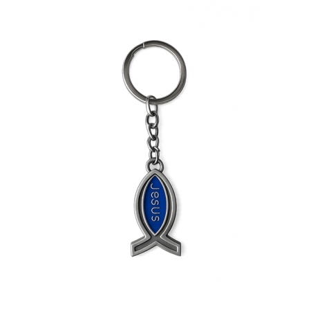 Porte-clés ichtus "Jesus" Bleu