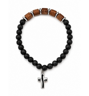 Bracelet - élastique/ bois et perle noir