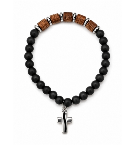 Bracelet - élastique/ bois et perle noir