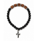 Bracelet - élastique/ bois et perle noir
