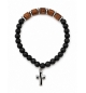 Bracelet - élastique/ bois et perle noir