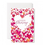 Carte Double Mariage Coeur blanc, petis coeurs tons rouge