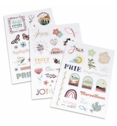 Lot de 3 planches d'autocollants - motifs chrétiens