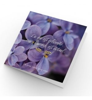 Carte Double Carre Fleurs mauve ( De tout coeur...)