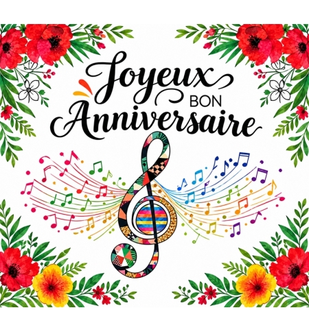 Carte Double Carre Anniversaire Clé de sol