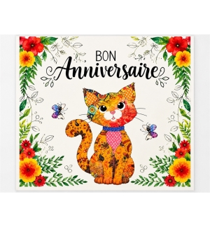 Carte Double Carre Anniversaire Chat assis et papillons