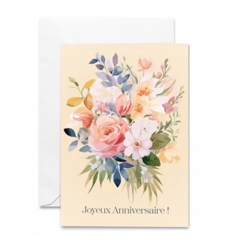 Carte Double  Bouquet de fleurs aquarelle