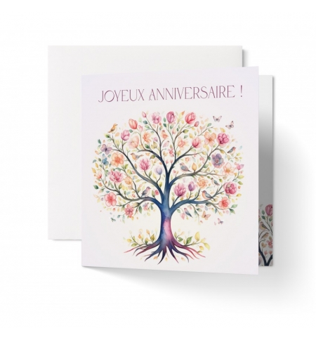 Carte Carre  Arbre de vie en aquarelle