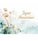 Carte Anniversaire Motifs floraux dorés et turquoise