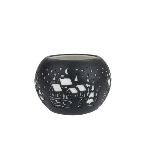 Bougeoir lanterne paysage hivernal noire en porcelaine