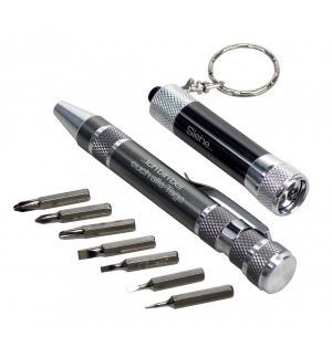 Coffret mini-lampe LED et tournevis multifonction en métal