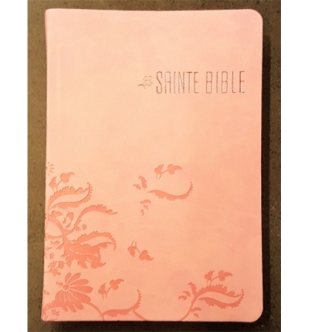 Bible souple similicuir Rose Arabesques, tranche blanche