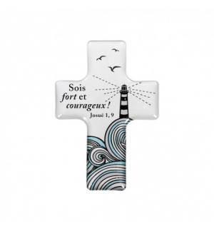 Magnet décoratif Croix "Sois forts et courageux"