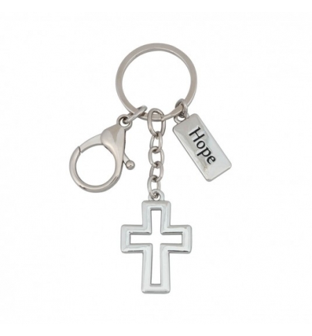 Porte-clés croix avec pendentif métal Hope et mousqueton